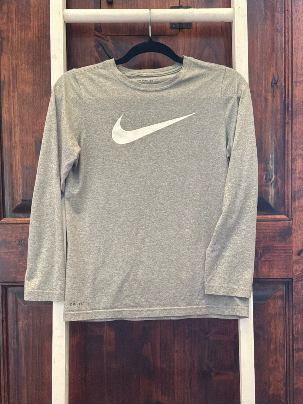 Nike Gray Long Sleeve Crew Top with White Swoosh